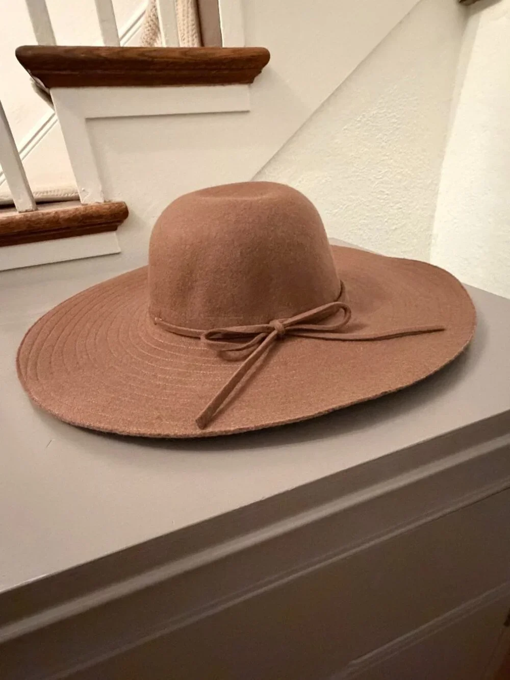 Gap 100% wool dark brown wide brim floppy hat with bow size M/L